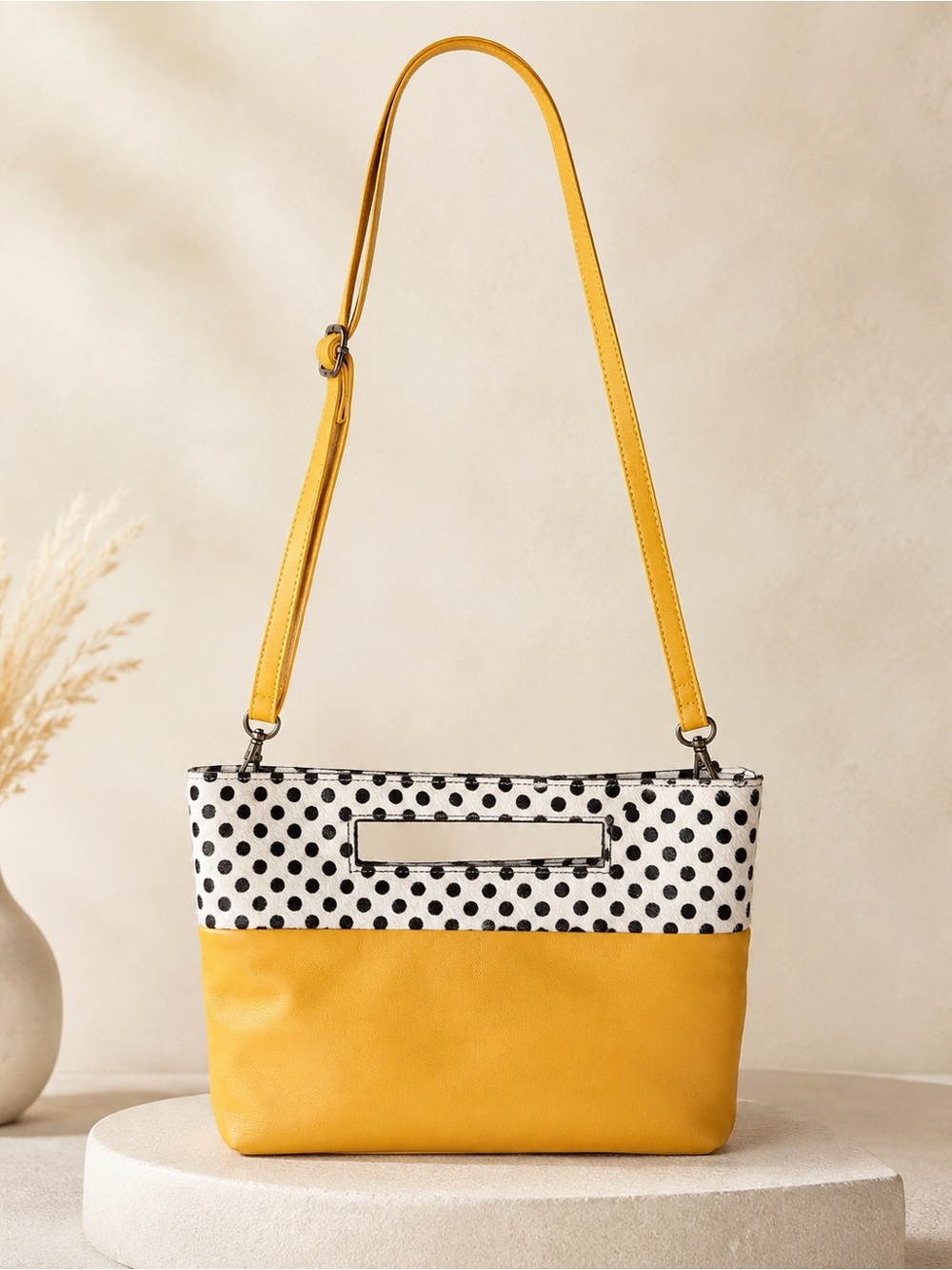 Anthropologie Imogene Leather & Calf Hair Polka Dot Crossbody Clutch Bag